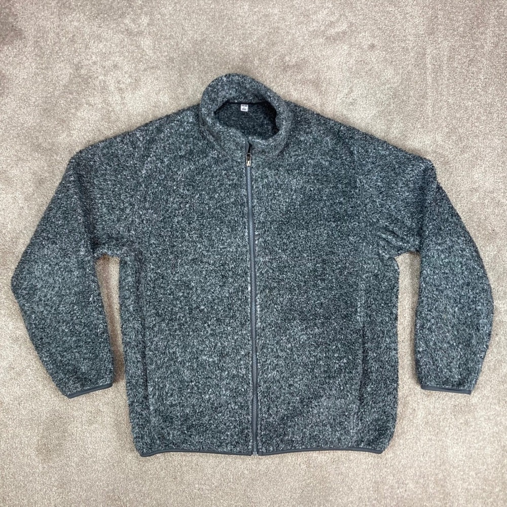 UNIQLO Jacket Womens L Charcoal Gray Textured Cozy Loungewear Fleece Full Zip